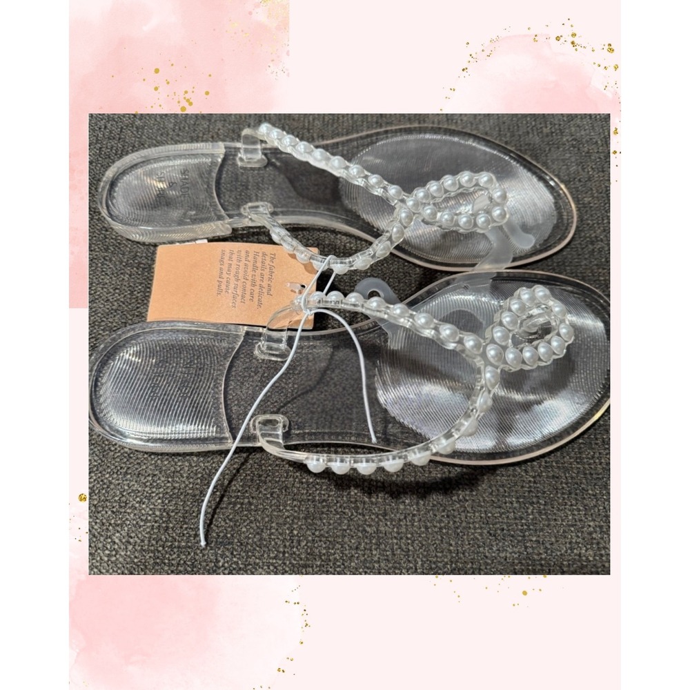 *NWT* Shade‎ & Shore Womens Pearl Embellished Jelly Sandals Clear -  Size 11